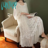 Lunivop Fairy White Night Dress Women Sexy Lace Peignoir Long Sleeve Robe Dressing Gown Vintage Nightgown Princess Nightwear Sleepwear