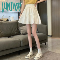 Lunivop Fairycore A Line Pleated Skirt Women White Mini Korean Fashion Clothes Girl Clothing Y2K