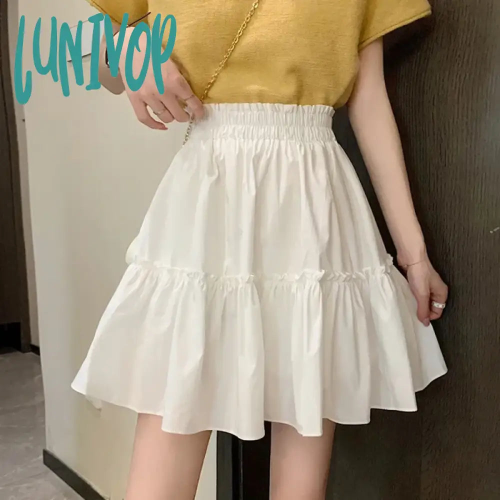 Lunivop Fairycore A Line Pleated Skirt Women White Mini Korean Fashion Clothes Girl Clothing Y2K