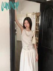 Lunivop Fake Two Pieces Fashion Solid Simple Belt Long Dresses Women Sexy Casual Slash Neck Y2K