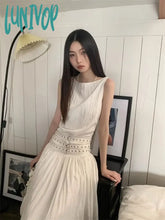 Lunivop Fake Two Pieces Fashion Solid Simple Belt Long Dresses Women Sexy Casual Slash Neck Y2K
