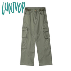 fall outfits men Retro Men's and Women's Pocket Trendy Casual Pants Trousers Loose American Straight High Street Overalls Pants