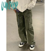 fall outfits men Retro Men's and Women's Pocket Trendy Casual Pants Trousers Loose American Straight High Street Overalls Pants