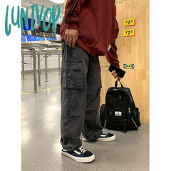 fall outfits men Retro Men's and Women's Pocket Trendy Casual Pants Trousers Loose American Straight High Street Overalls Pants