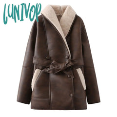 fall trends 2024 outfits Autumn and Winter New American Street Fashion Elegant Contrast Color Design Faux Leather Jacket Warm Lace-up Mid-Length Cotton-Padded Jacket