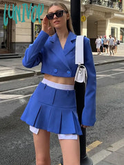 Lunivop Fall Women Blazer Suit Two Piece Sets Turn-Down Collar Blazers Tops And Pleated Skirts