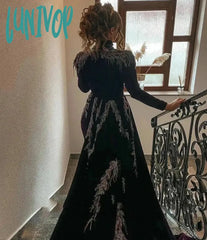 Lunivop Fashion Arabic High Neck Evening Dresses Sexy Mermaid Side Slit Court Party Gown Velvet