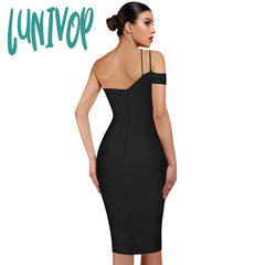Lunivop Fashion Black Red Women Long Dress Bodycon Side Split Deep V Neck Spaghetti Strap Party