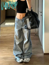 Lunivop Fashion Blue Casual Wide Leg Jeans Oversized High Waisted Vintage Wash Loose Straight