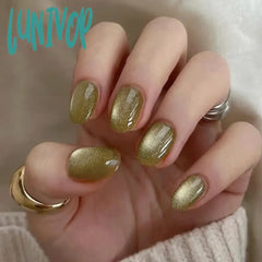Lunivop Fashion Blue-Green Cat Eye Wearable Nail Art Solid Color Fake Nails Detachable Finished