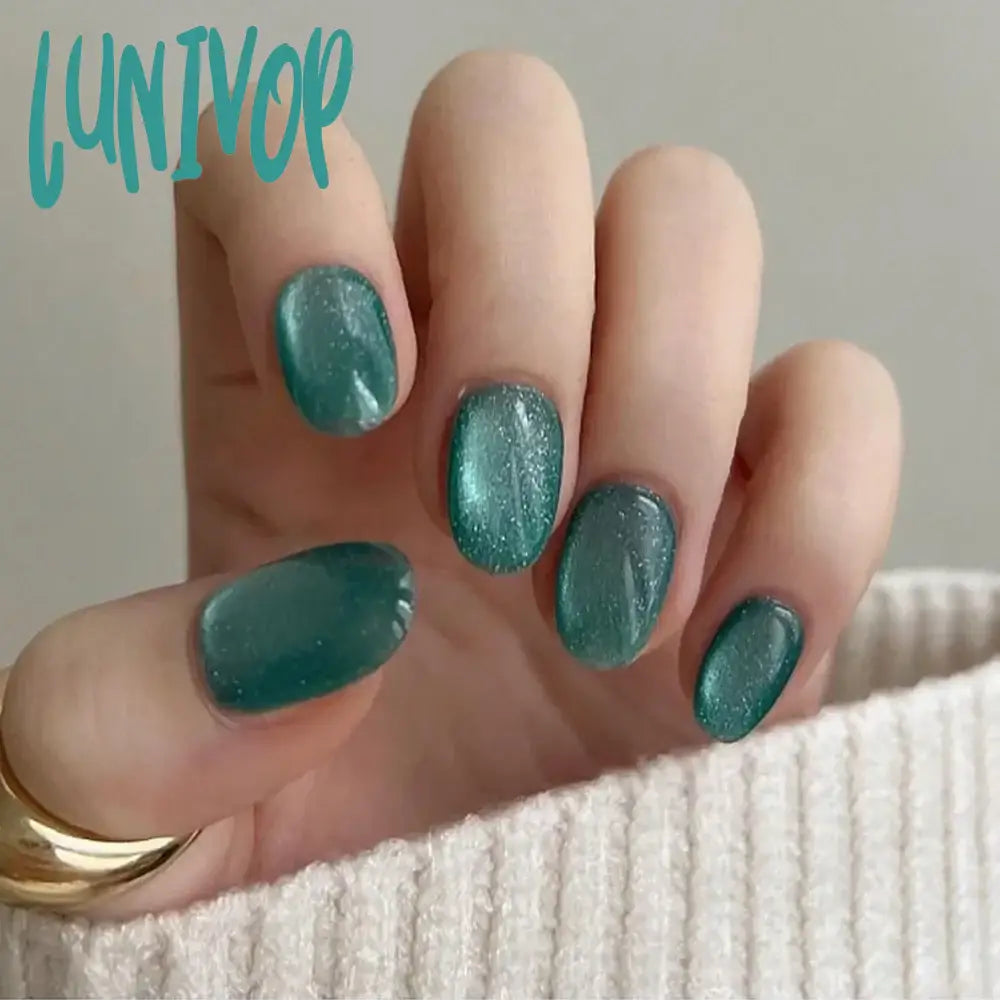 Lunivop Fashion Blue-Green Cat Eye Wearable Nail Art Solid Color Fake Nails Detachable Finished