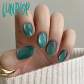 Lunivop Fashion Blue-Green Cat Eye Wearable Nail Art Solid Color Fake Nails Detachable Finished