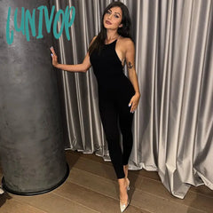 Lunivop Fashion Chain Detail Sexy Backless Jumpsuits Party Club Outfits For Women One Piece