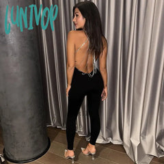 Lunivop Fashion Chain Detail Sexy Backless Jumpsuits Party Club Outfits For Women One Piece