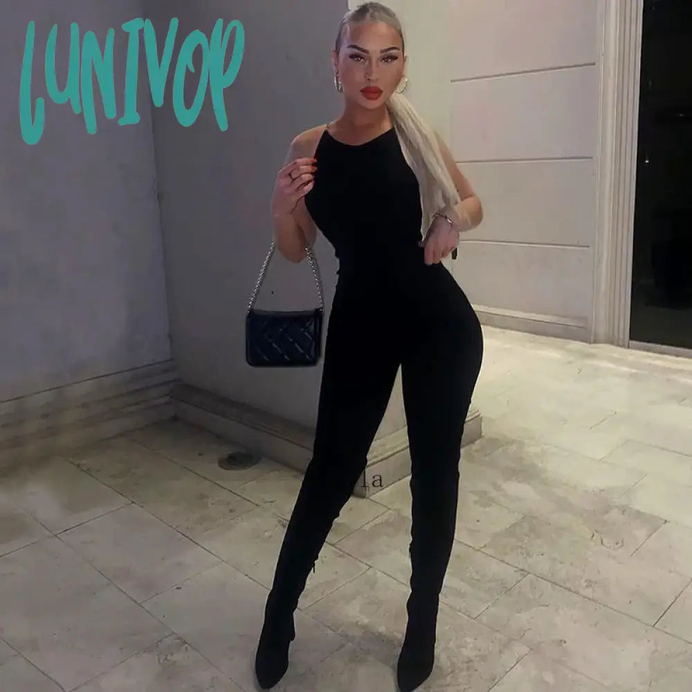 Lunivop Fashion Chain Detail Sexy Backless Jumpsuits Party Club Outfits For Women One Piece