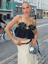 Lunivop Fashion Chic Black Floral Cropped Top Vest For Women Y2K Backless Suspender Tops Female