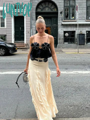 Lunivop Fashion Chic Black Floral Cropped Top Vest For Women Y2K Backless Suspender Tops Female