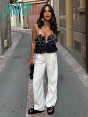 Lunivop Fashion Chic Black Floral Cropped Top Vest For Women Y2K Backless Suspender Tops Female