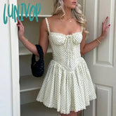 Lunivop Fashion Chic French Corset Paty Dress Women Lace Trim Strap Folds Sexy Summer Dresses