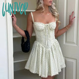 Lunivop Fashion Chic French Corset Paty Dress Women Lace Trim Strap Folds Sexy Summer Dresses