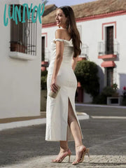 Lunivop Fashion Diagonal Collar Long Midi Women’s Dress Elegant Asymmetric Solid Lady’s Dresses