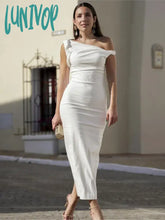 Lunivop Fashion Diagonal Collar Long Midi Women’s Dress Elegant Asymmetric Solid Lady’s Dresses