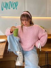 Lunivop Fashion Drawstring Oversize Sweater For Women Autumn Long Sleeve Loose-Fit Knitted