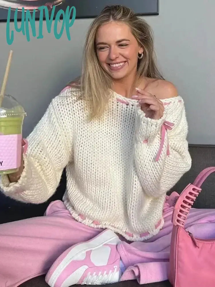 Lunivop Fashion Drawstring Oversize Sweater For Women Autumn Long Sleeve Loose-Fit Knitted