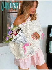 Lunivop Fashion Drawstring Oversize Sweater For Women Autumn Long Sleeve Loose-Fit Knitted