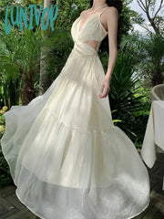 Lunivop Fashion Elegant Casual Women Summer Dress Spaghetti Strap Vintage A-Line Solid Chic Party