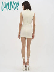 Lunivop Fashion Elegant High Quality Sexy Sleeveless Heart Hollow Neck Mini Beige Bandage Dress