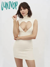Lunivop Fashion Elegant High Quality Sexy Sleeveless Heart Hollow Neck Mini Beige Bandage Dress