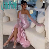 Lunivop Fashion Evening Dresses Strapless Shiny Satin Beads Crystal Sexy Mermaid Prom Party Gowns