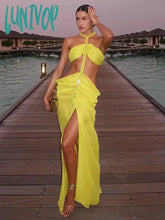 Lunivop Fashion Fish Bone Chain Woven Dress For Women Sexy Off Shoulder Hollow Out Maxi Sling Robe