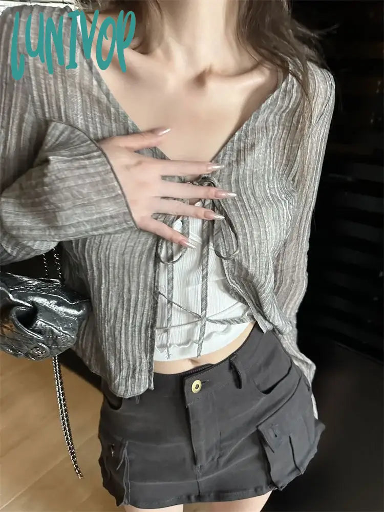 Lunivop Fashion Japanese Casual V Neck Bandage Cardigan Women Sun Protection Long Sleeve Coats