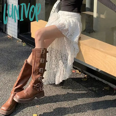 Lunivop Fashion Lace Skirt For Women Double-Deck Irregular Sexy See Through White Patchwork Y2K Hot