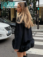 Lunivop Fashion Long Sleeved Fur Hem Thicken Jacket Ladies Chic Warm Cardigan Coats Winter Female