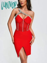 Lunivop Fashion New Women Elegant Luxury Crystal Diamond Red Backless Mini Bandage Dress Vestidos