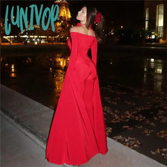 Lunivop Fashion Off Shoulder Ruched Long Jumpsuits Outfits For Women Autumn Flare Sleeve Party
