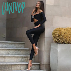 Lunivop Fashion Off Shoulder Sexy Cut Out Bodycon Jumpsuits For Women Elegant Outfits One Piece