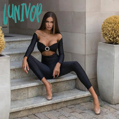 Lunivop Fashion Off Shoulder Sexy Cut Out Bodycon Jumpsuits For Women Elegant Outfits One Piece