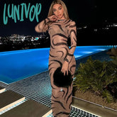 Lunivop Fashion Print Long Sleeve Maxi Dress Summer Outfits For Women Club Party Mesh See Through