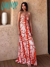 Lunivop Fashion Printed Pleated Halter Maxi Dress Women Sexy Sleeveless Backless Bandage Dresses