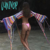 Lunivop Fashion Rainbow Knit Tops Elegant Long Sleeve Pullovers Round Neck Sexy Cover-Ups Stripe