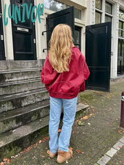 Lunivop Fashion Red Women Stitching Pu Leather Jackets Chic Lapel Long Sleeve Zippered Coats Autumn