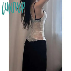 Lunivop Fashion Sexy Backless See Through Lace Camisole 2024 Sumemr New Vest For Women Y2K Grunge