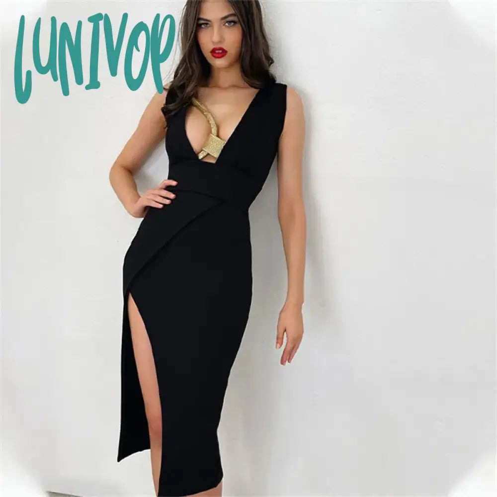 Lunivop Fashion Sexy Bodycon Midi Bandage Dress Vestidos Para Mujer Femininos Elegante Birthday