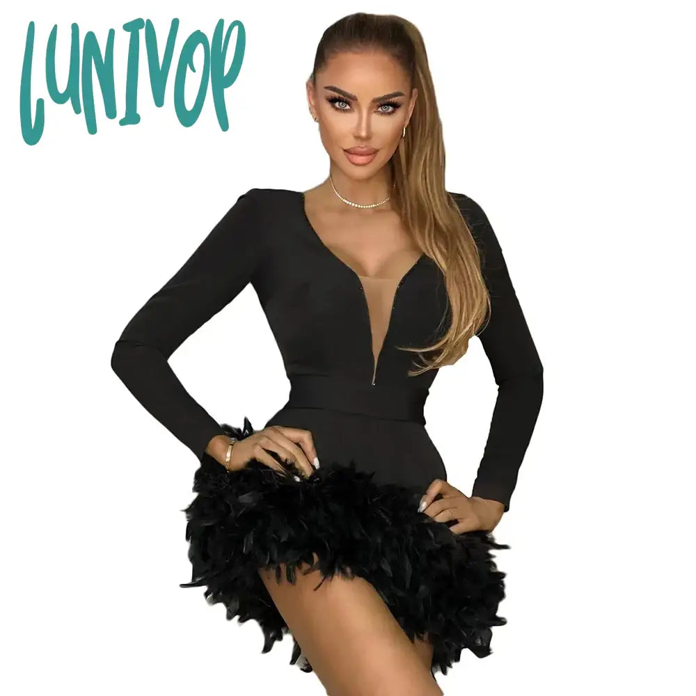 Lunivop Fashion Sexy Feather Bodycon Bandage Dress Vestidos De Fiesta Elegantes Para Mujer Evening