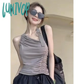 Lunivop Fashion Sexy Halter Vest For Women Y2K E-Girl Irregular Slim Fit Ruched Tank Top 2024
