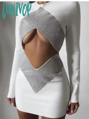 Lunivop Fashion Sexy Hollow Out Bodycon Diamond Women White Bandage Dress Vestidos De Fiesta